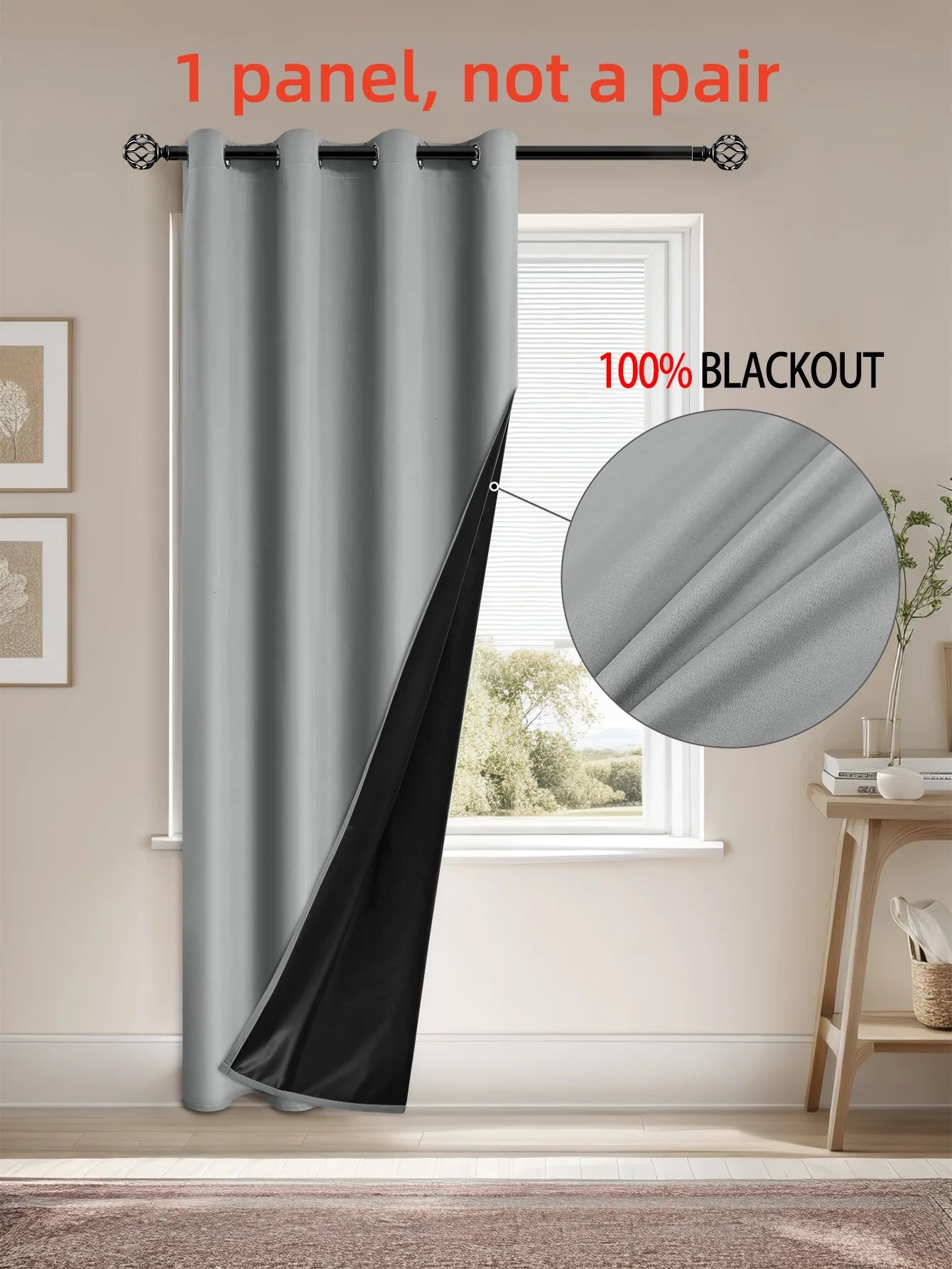 1panel Solid 100% Blackout Curtains with Grommets, Total Privacy Drapes for Bedroom, Living Room, Home Decor,Lightweight Curtain Secondary image