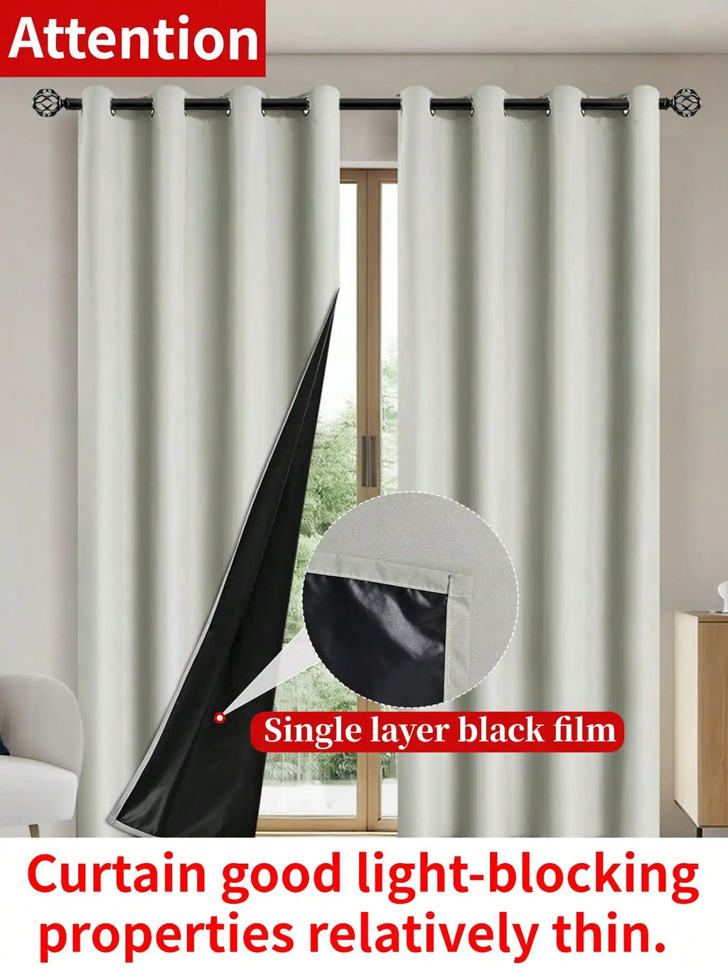1panel Solid 100% Blackout Curtains with Grommets, Total Privacy Drapes for Bedroom, Living Room, Home Decor,Lightweight Curtain