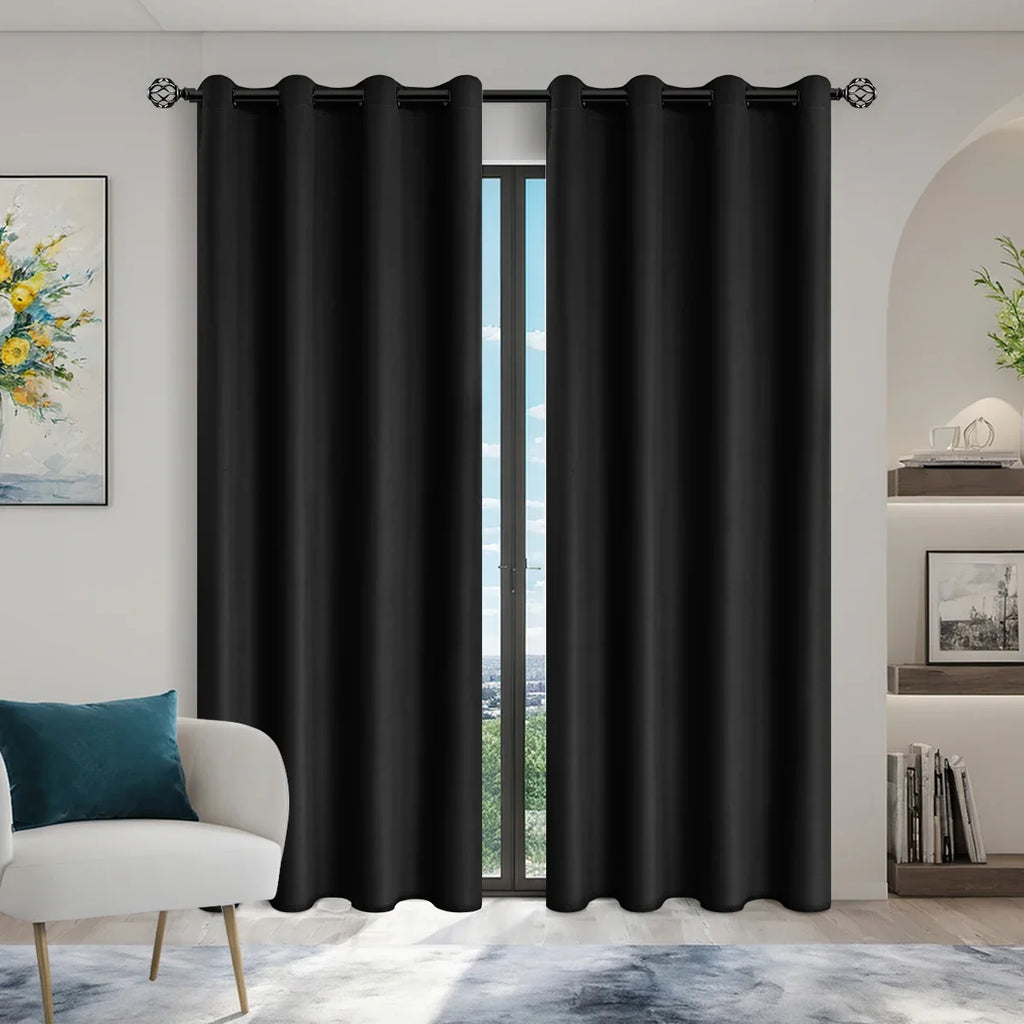 2pcs Modern Blackout Curtains - UV Protection, Heat-Resistant, Light-Blocking Drapes for Living Room & Bedroom, Window Curtains