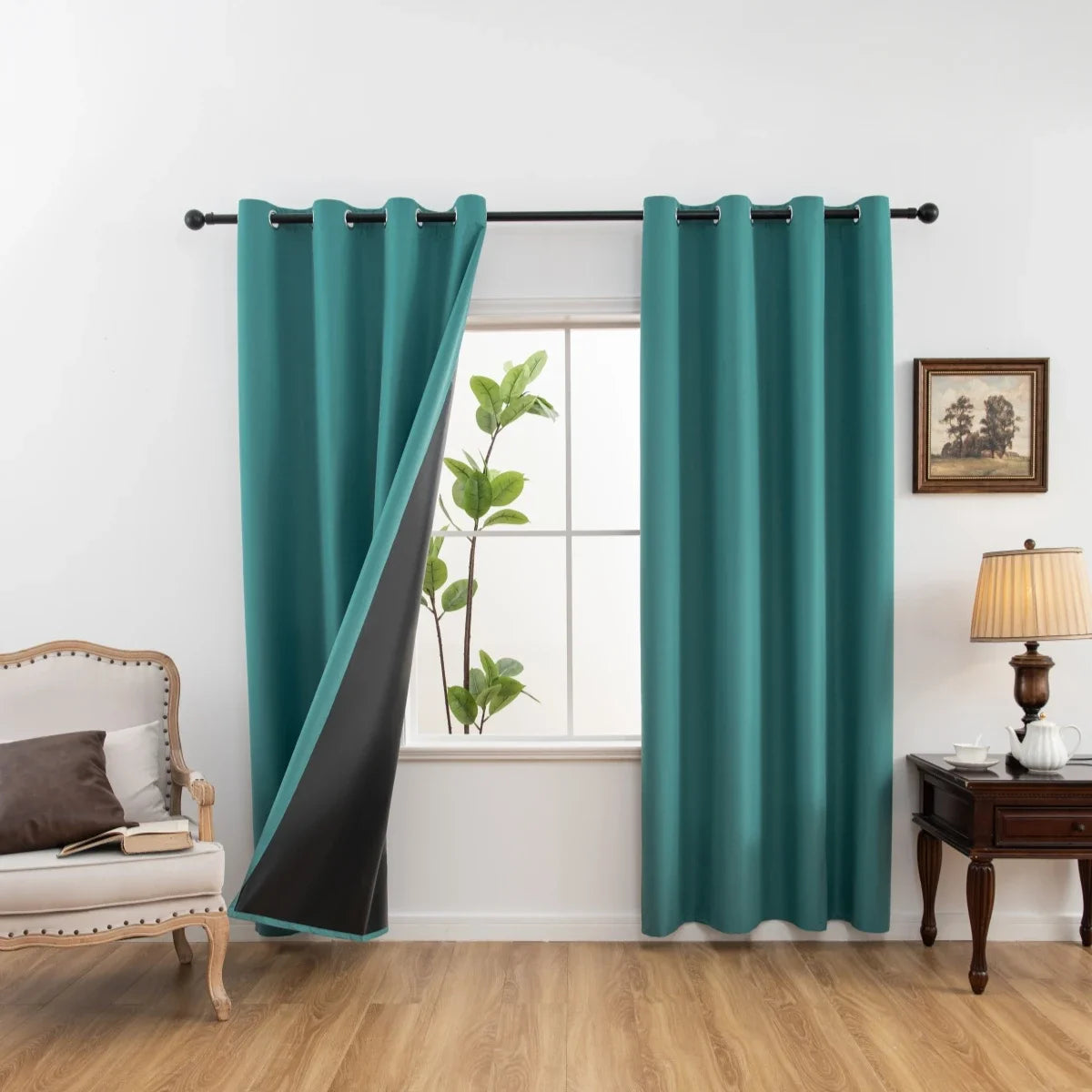 2pcs Modern Blackout Curtains - UV Protection, Heat-Resistant, Light-Blocking Drapes for Living Room & Bedroom, Window Curtains