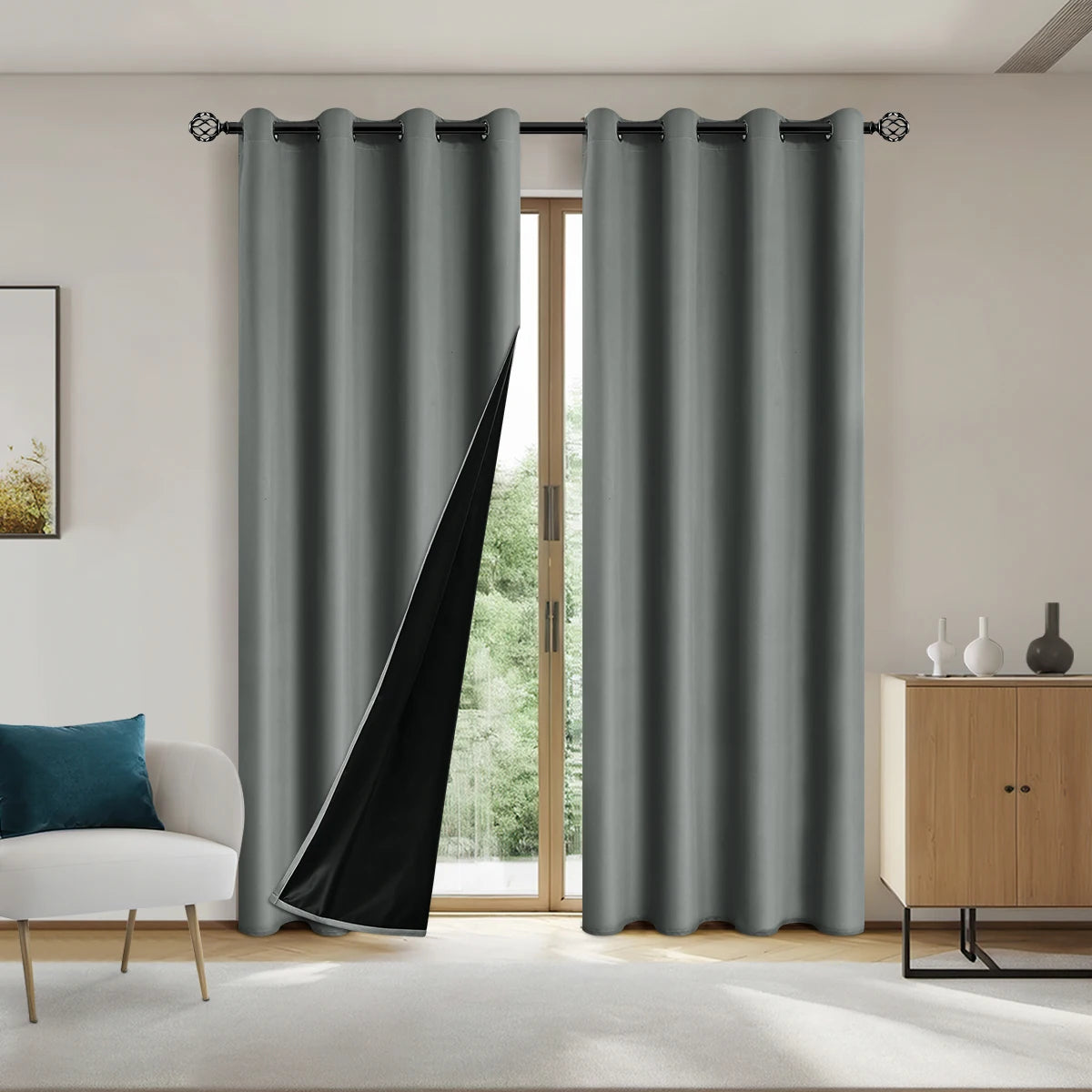2pcs Modern Blackout Curtains - UV Protection, Heat-Resistant, Light-Blocking Drapes for Living Room & Bedroom, Window Curtains